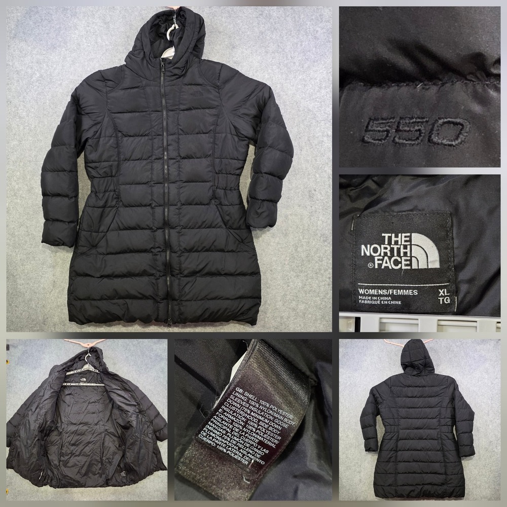 The North Face Down Gotham Parka Womens XL Black 550 Hooded Puffer Full Zip